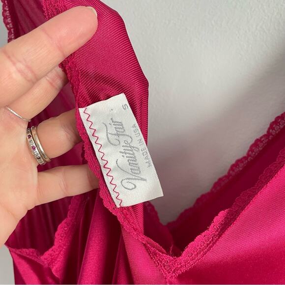 Vanity Fair | Vintage Raspberry Red Night Gown Intimates Maxi Slit Nighty Dress - Picture 8 of 8